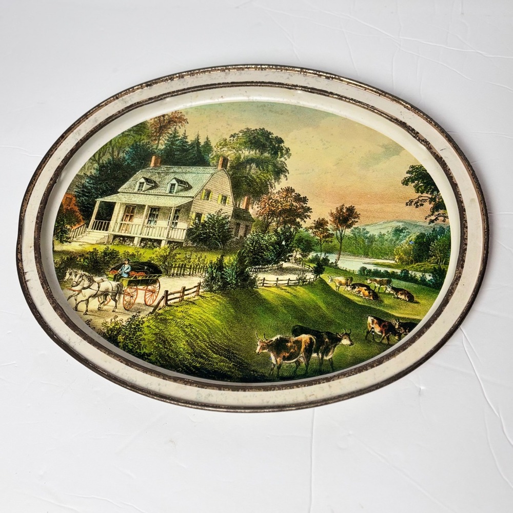 Cottagecore Grandmacore Currier &‎ Ives American Homestead Summer Vintage Tray